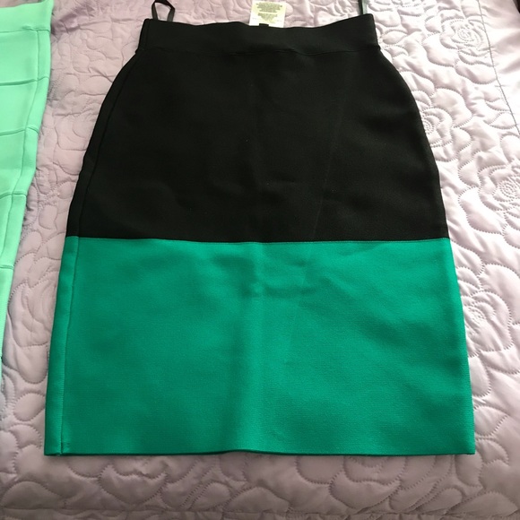 BCBGMAXAZRIA BLACK TEAL COMBO SCARLETT POWER SKIRT - Picture 3 of 3